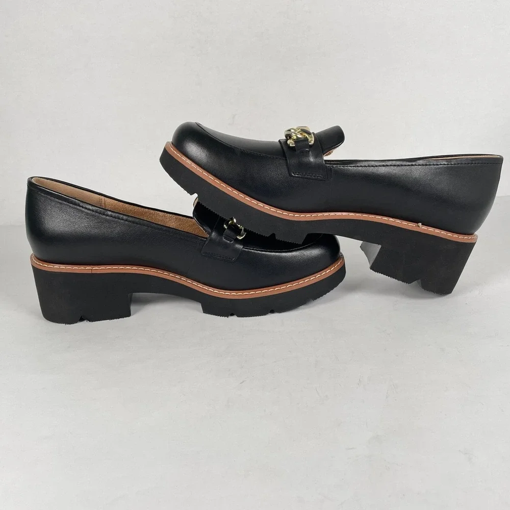 Naturalizer Desi Loafers Womens Size 9 M Black Leather Lug Sole Platform Shoes
